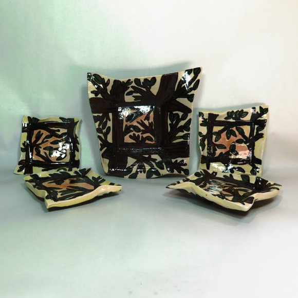 Unique Slab Pottery 5 Piece Set - Picture 2 of 8